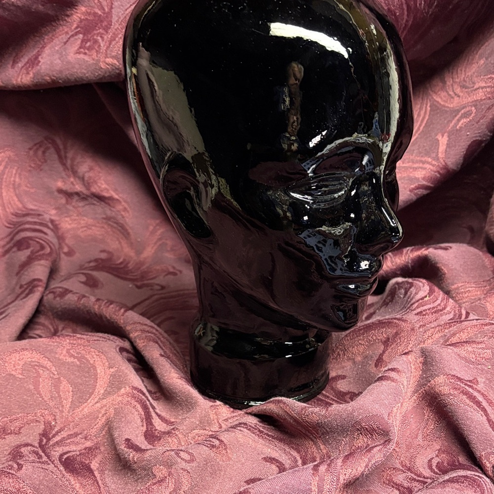 Vtg Black Glass Head Sculpture mannequin, hot, stand, or display wigs very heavy